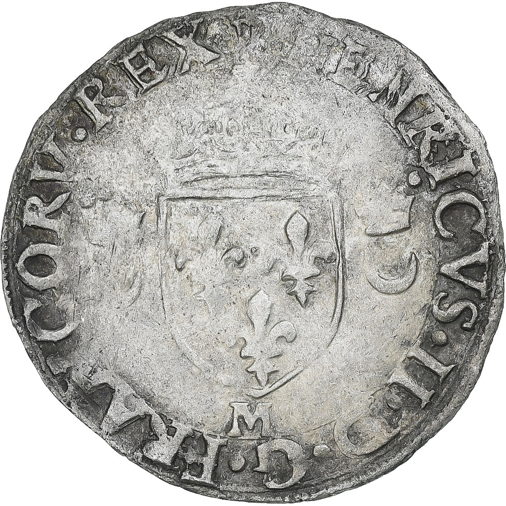 França, Henri II, Douzain aux croissants, 1556, Toulouse, VF(30-35), Lingote