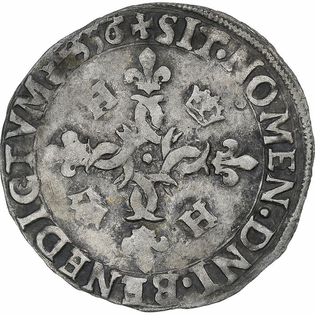 França, Henri II, Douzain aux croissants, 1556, Toulouse, VF(30-35), Lingote