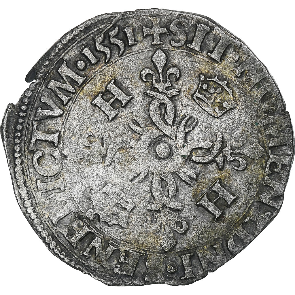 Frankreich, Henri II, Douzain aux croissants, 1551, Rouen, SS, Billon