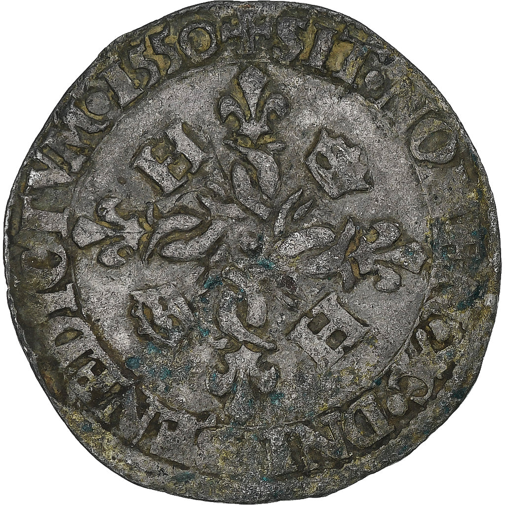 France, Henri II, Douzain aux croissants, 1550, Moulins, VF(30-35), Billon
