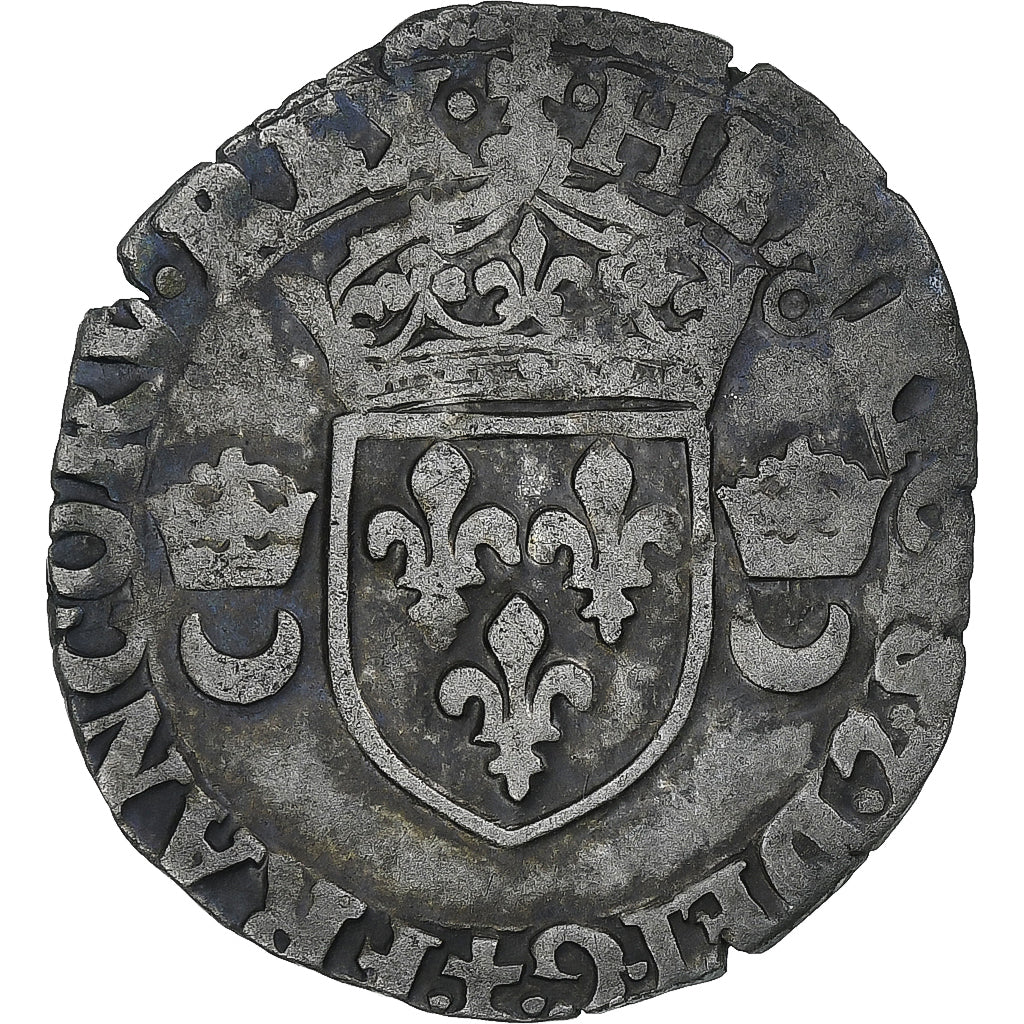 Francia, Henri II, Douzain aux croissants, 1550, Montélimar, BC+, Vellón