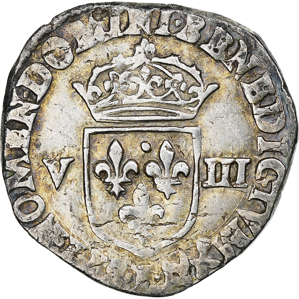 Francia, Henri IV, 1/8 Ecu, 1604, Bayonne, 3rd type, MB+, Argento, Gadoury:582