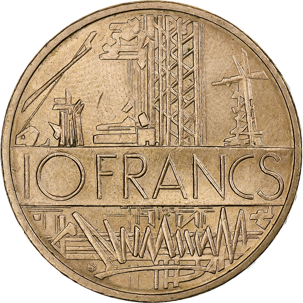 France, 10 Francs, Mathieu, 1985, Paris, Tranche B, Copper-Nickel-Aluminum