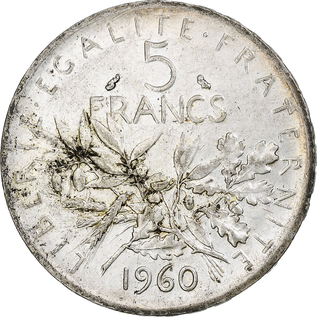 France, 5 Francs, Semeuse, 1960, Paris, Silver, MS(60-62), Gadoury:770, KM:926