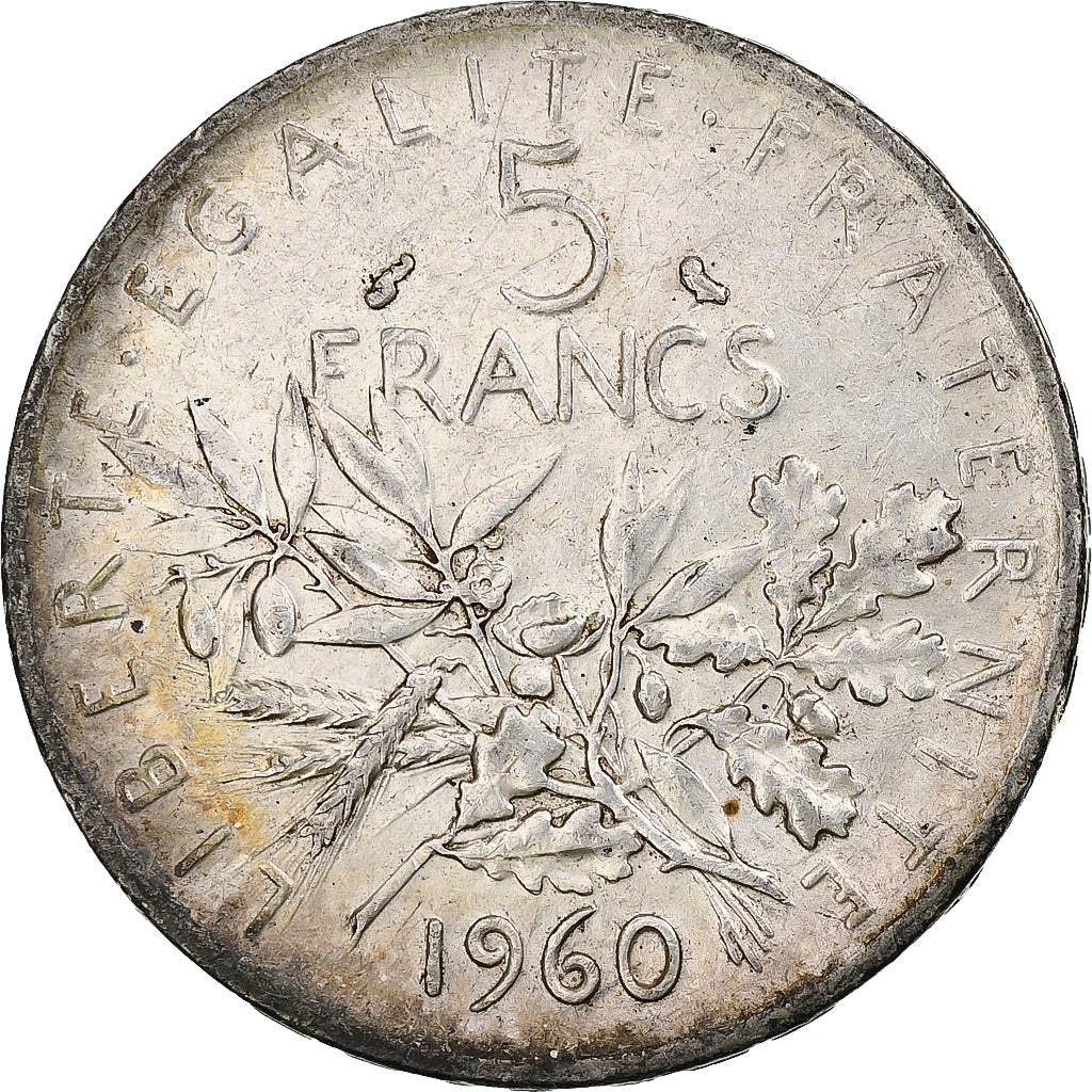 France, 5 Francs, Semeuse, 1960, Paris, Silver, MS(60-62), Gadoury:770, KM:926