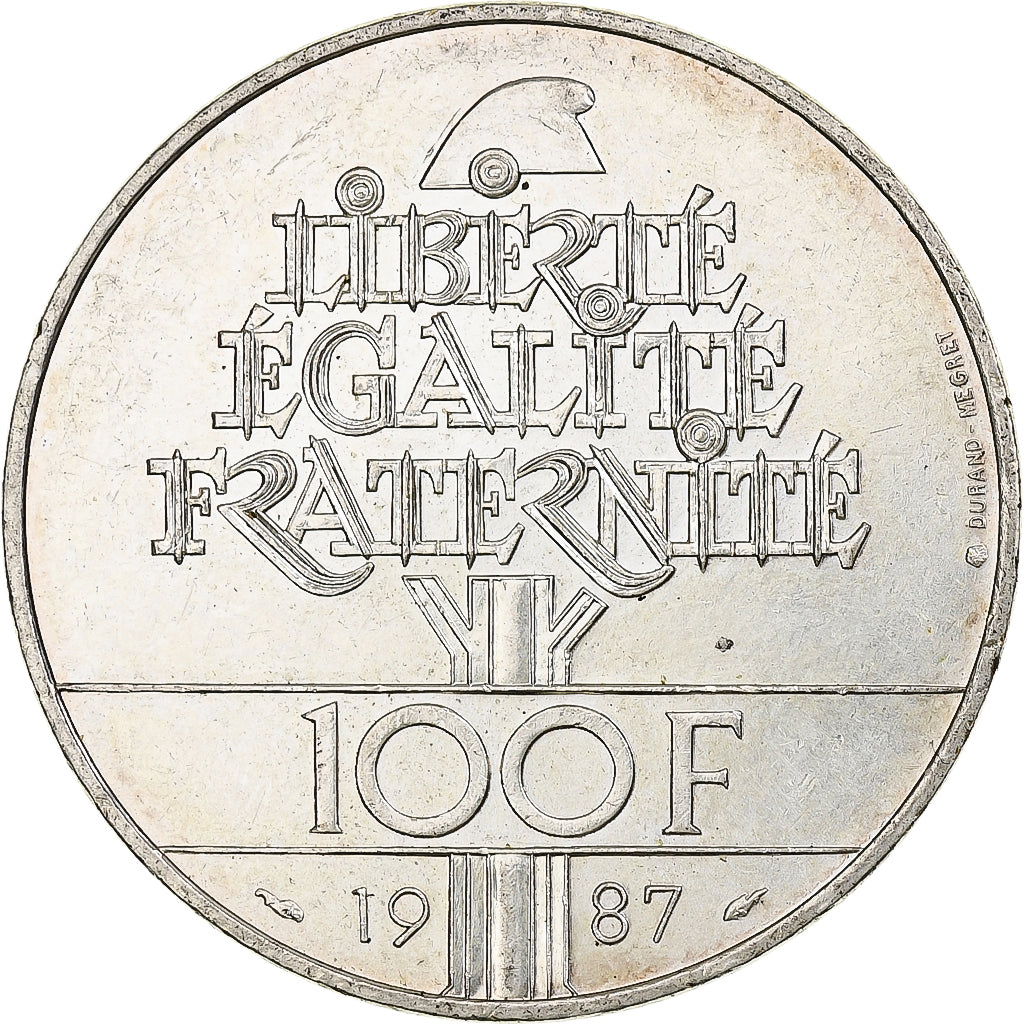 Francja, Lafayette, 100 Francs, 1987, Paris, MS(64), Srebro, KM:962, Gadoury:902