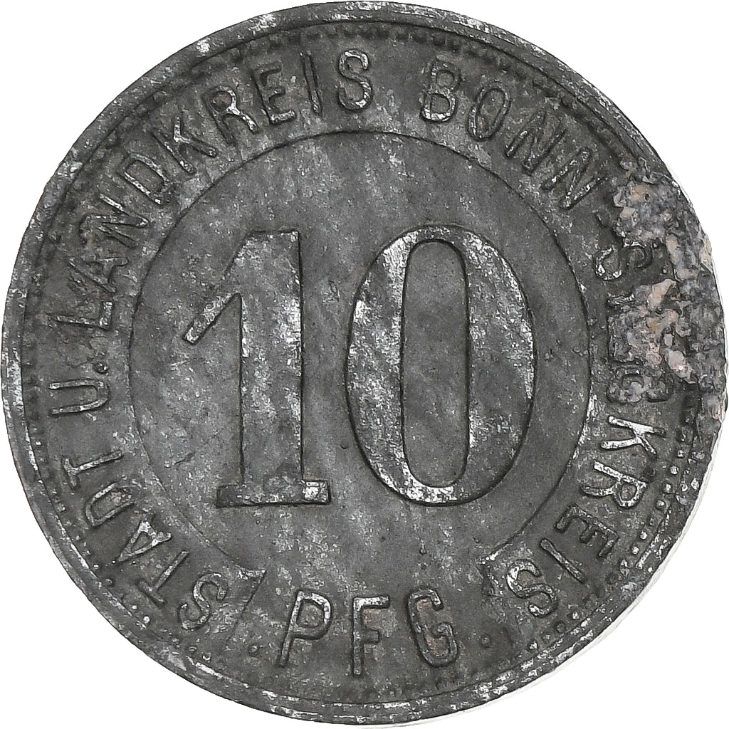 Niemcy, Bonn-Siegkreis, 10 Pfennig, 1919, AU(50-53), Cynk