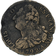 Francia, Louis XVI, 2 Sols, 1792 / AN 4, Paris, Bronzo, MB, Gadoury:25