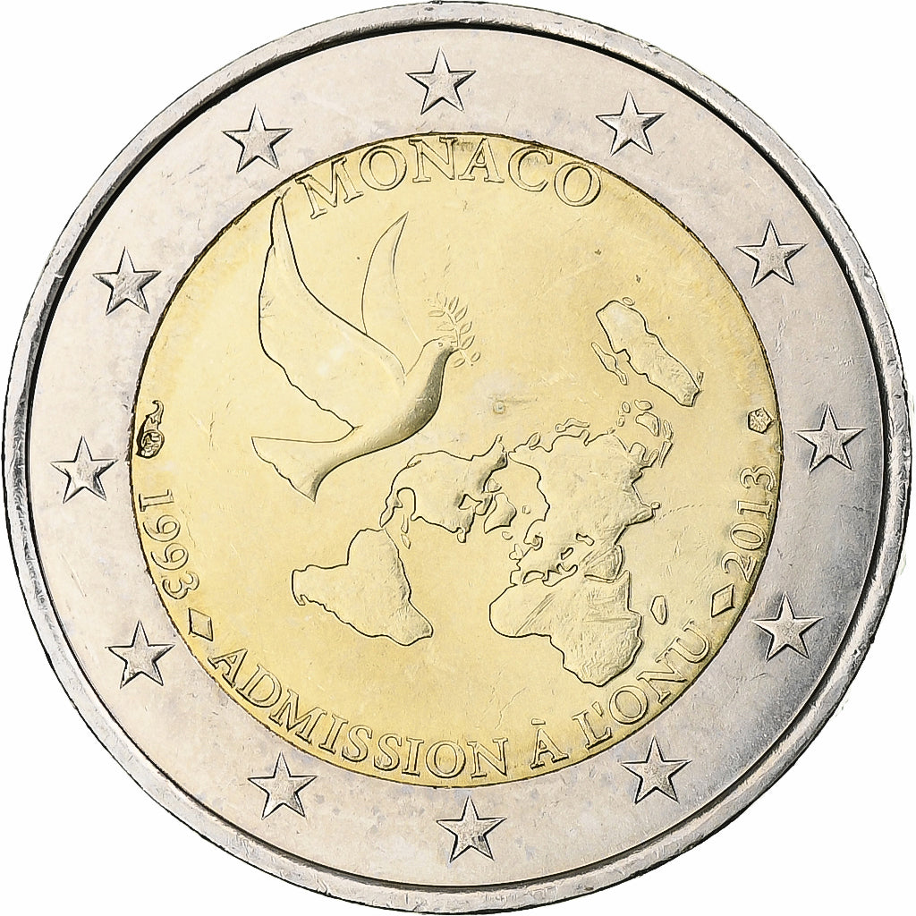 Monaco, 2 Euro, admission à l'O.N.U., 2013, Paris, MS(64), Bi-Metallic, KM:200