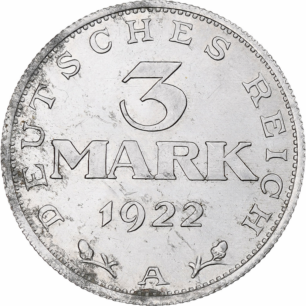 Germania, Weimar Constitution, 3 Mark, 1922, Berlin, SPL, Alluminio, KM:29