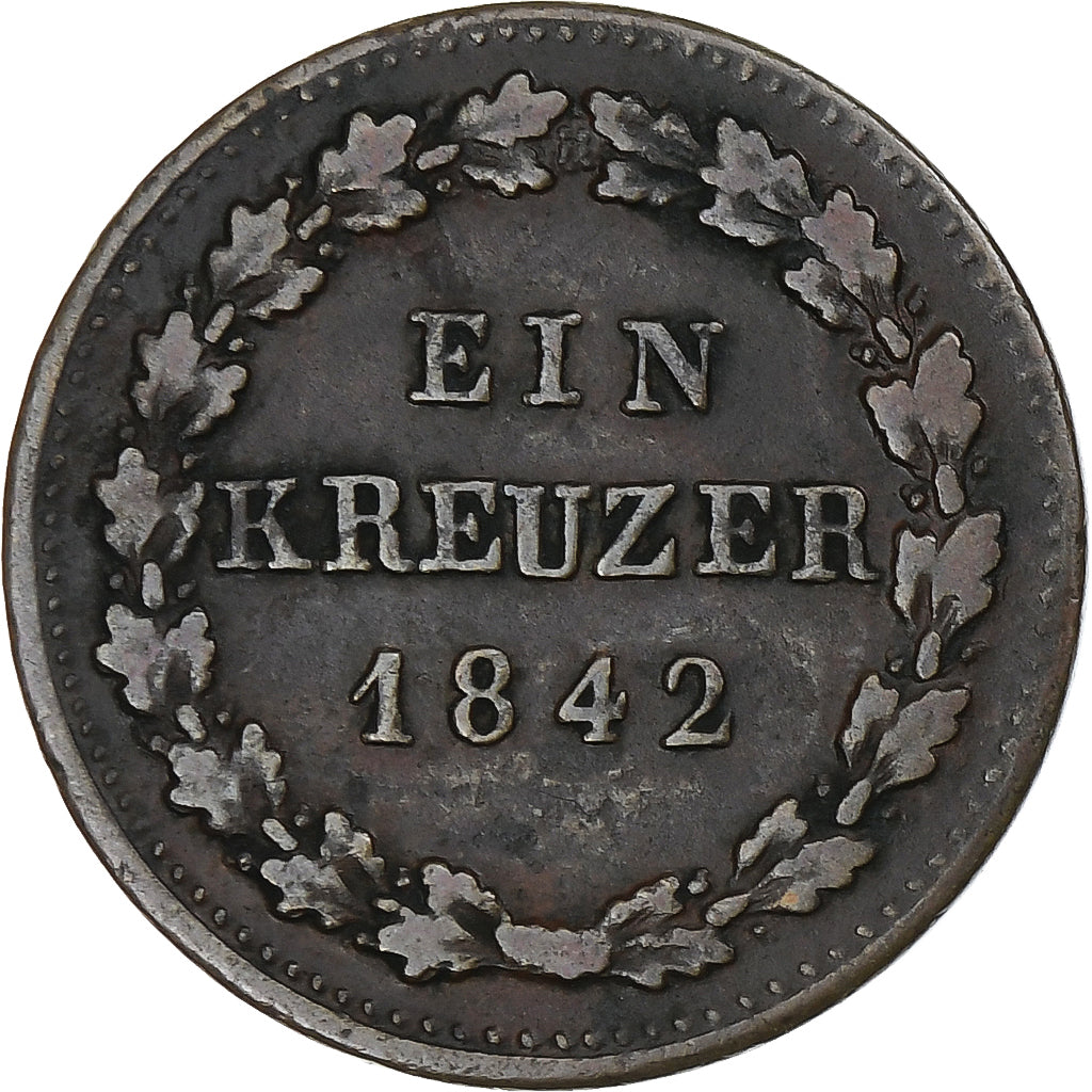 Germania, NASSAU, Adolph, Kreuzer, 1842, Wiesbaden, BB, Rame, KM:67