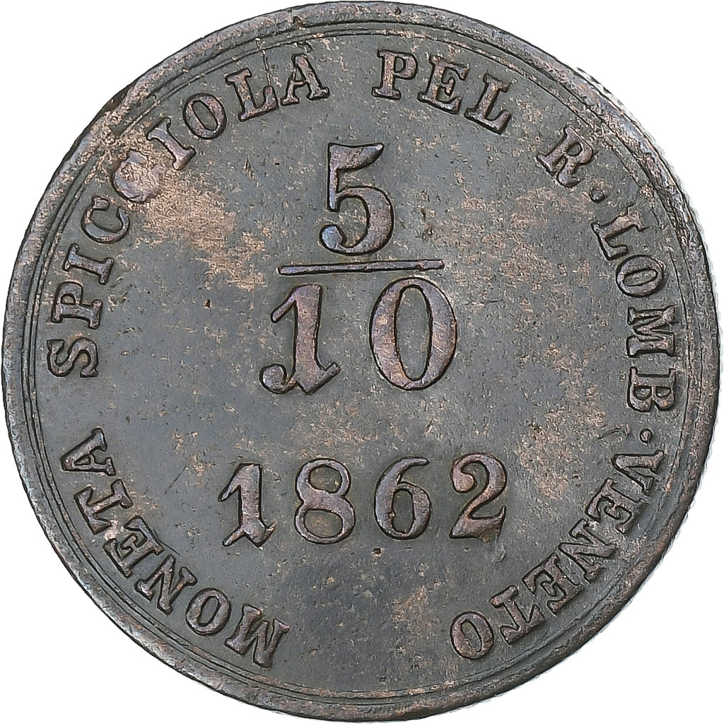 Italien, LOMBARDY-VENETIA, Franz Joseph I, 5/10 Soldo, 1862, Vienna, VZ, Kupfer