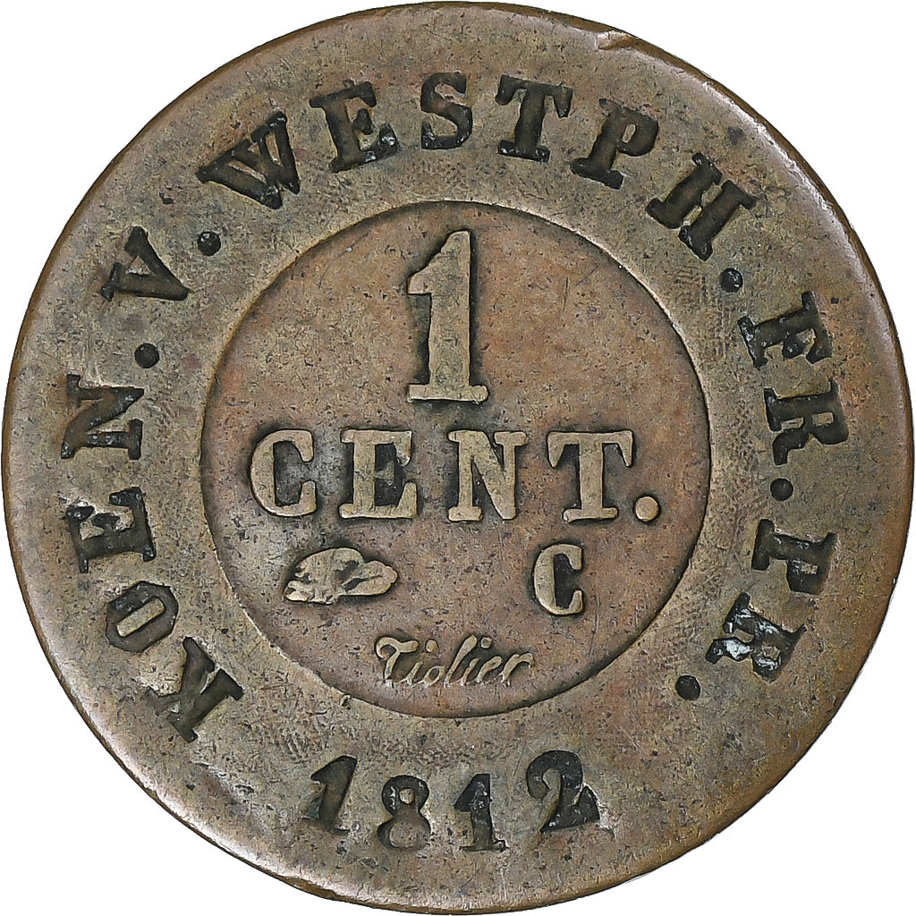 Germany, WESTPHALIA, Jérôme Bonaparte, 1 Centime, 1812, Cassel, Copper
