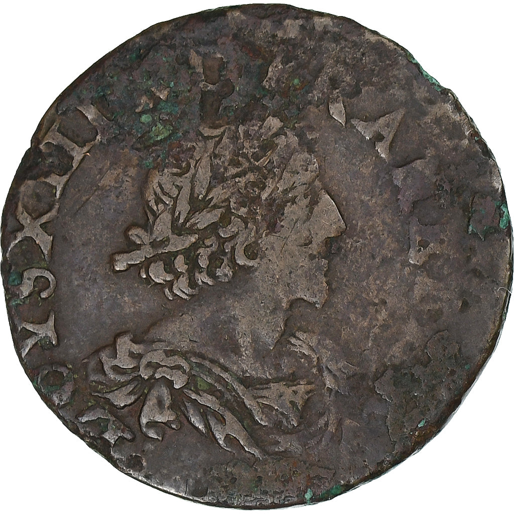France, Louis XIII, Double Tournois, 1639, Axe Loire-Rhône, Copper, VF(30-35)