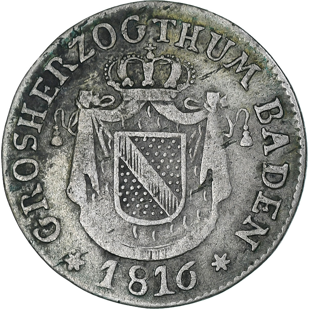 Alemania, BADEN, Karl Ludwig Friedrich, 6 Kreutzer, 1816, MBC, Vellón