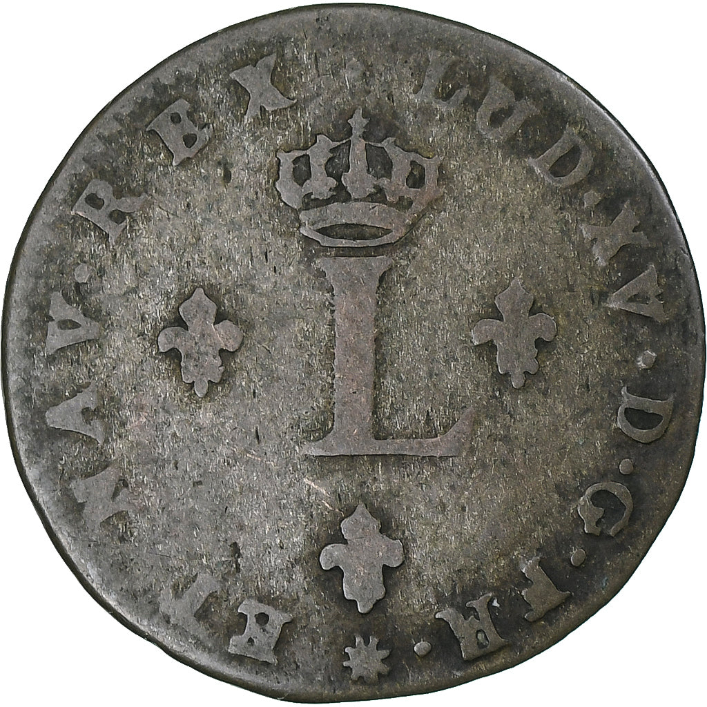 France, Louis XV, Double Sol, 1739, Lyon, Billon, VF(30-35)