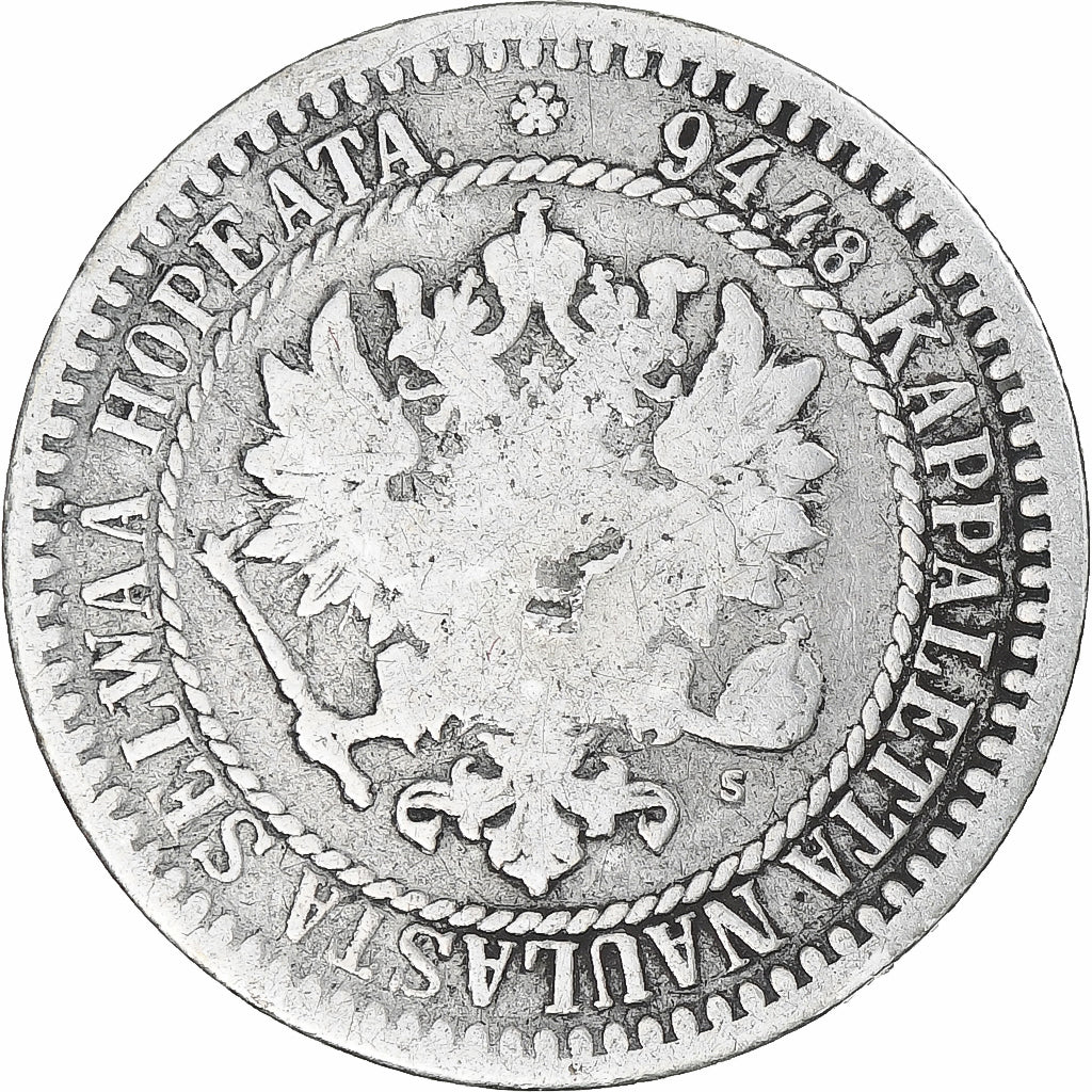 Finlandia, Alexander II, Markka, 1866, Helsinki, VF(20-25), Srebro, KM:3.1