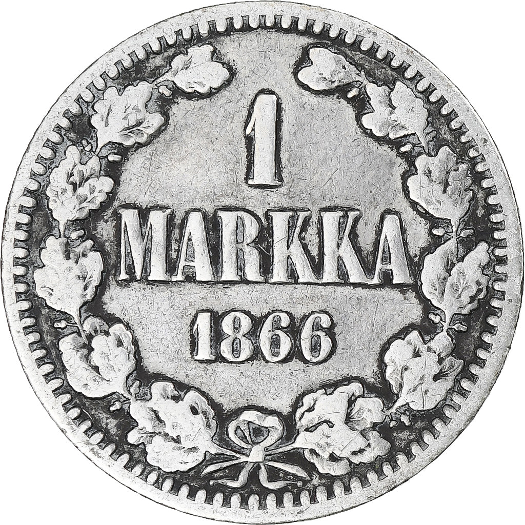 Finlandia, Alexander II, Markka, 1866, Helsinki, VF(20-25), Srebro, KM:3.1