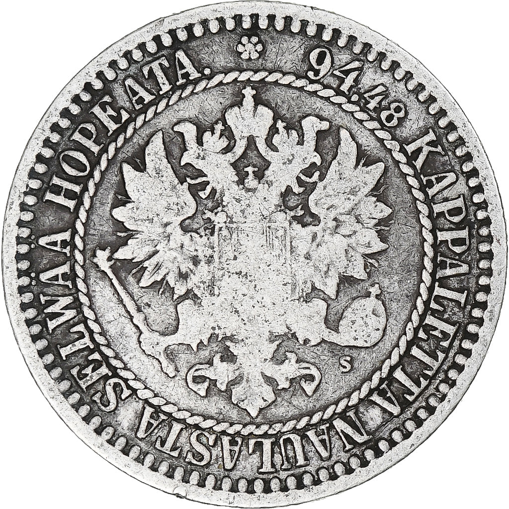 Finlandia, Alexander II, Markka, 1866, Helsinki, EF(40-45), Srebro, KM:3.1