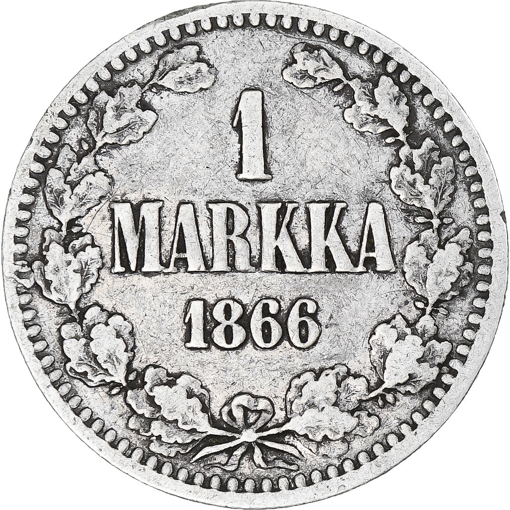 Finlandia, Alexander II, Markka, 1866, Helsinki, EF(40-45), Srebro, KM:3.1