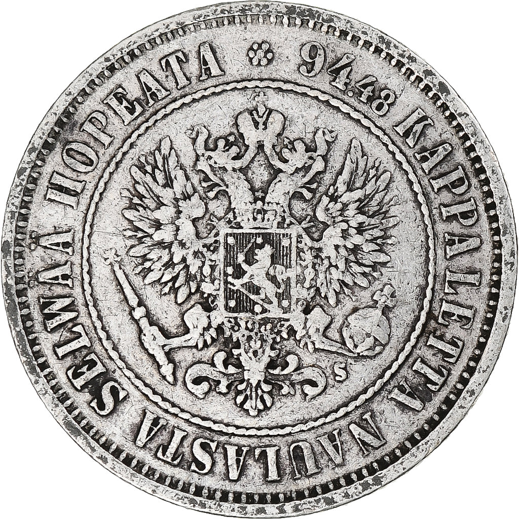 Munten, Finland, Alexander II, Markka, 1874, Helsinki, ZF+, Zilver, KM:3.2