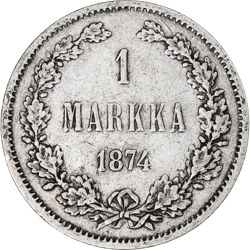 Munten, Finland, Alexander II, Markka, 1874, Helsinki, ZF+, Zilver, KM:3.2