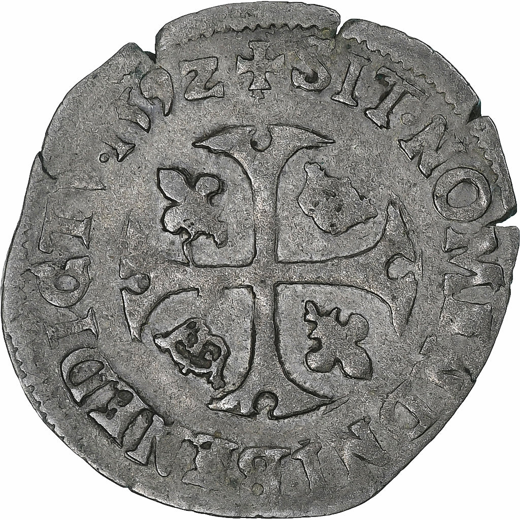 France, Henri IV, Douzain aux deux H, 1592, Maringues, Very rare, Billon