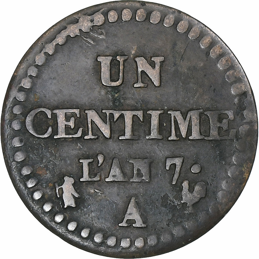 Francia, 1 Centime, Dupré, AN 7, Paris, Bronzo, MB+, Gadoury:76