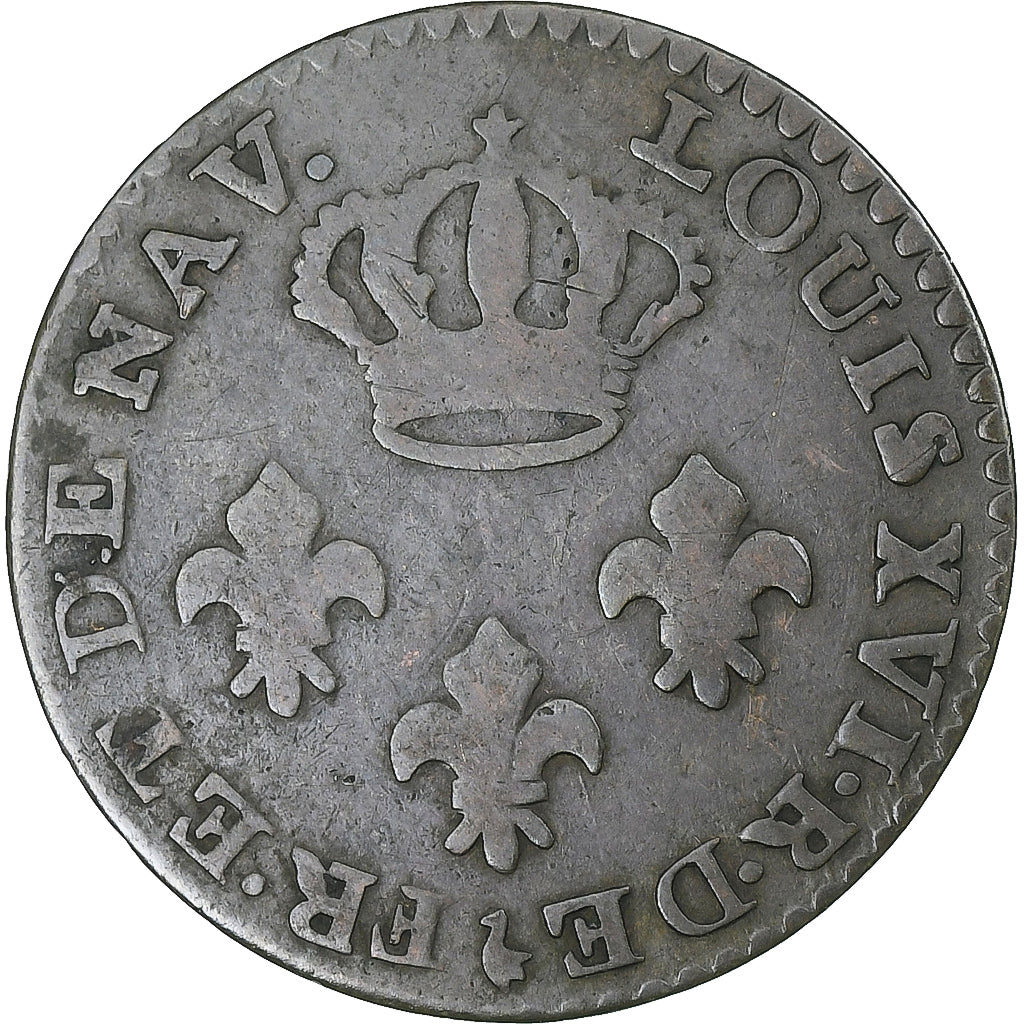 FRENCH GUIANA, Louis XVI, 2 Sous, 1789, Paris, Copper, VF(20-25)