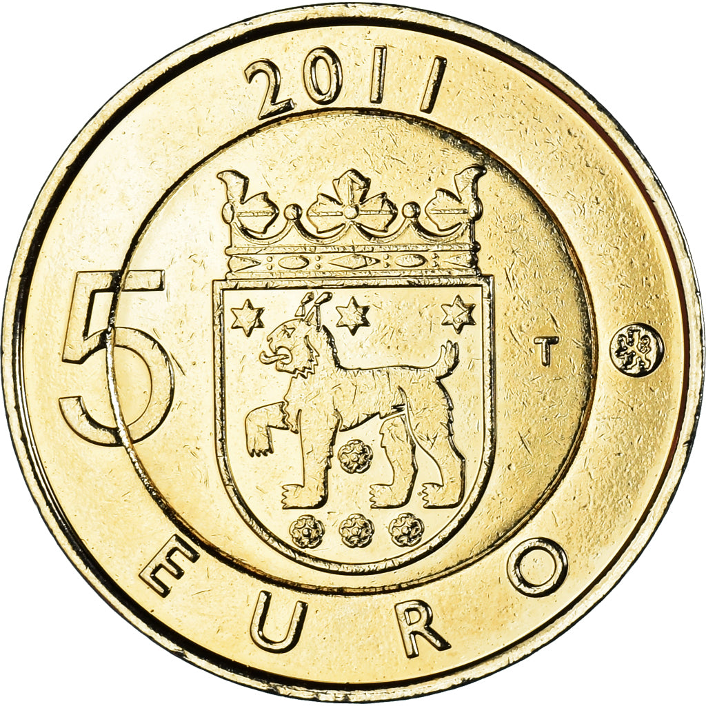 Finlândia, 5 Euro, Province de Häme, 2011, Vantaa, Dorée, MS(63)