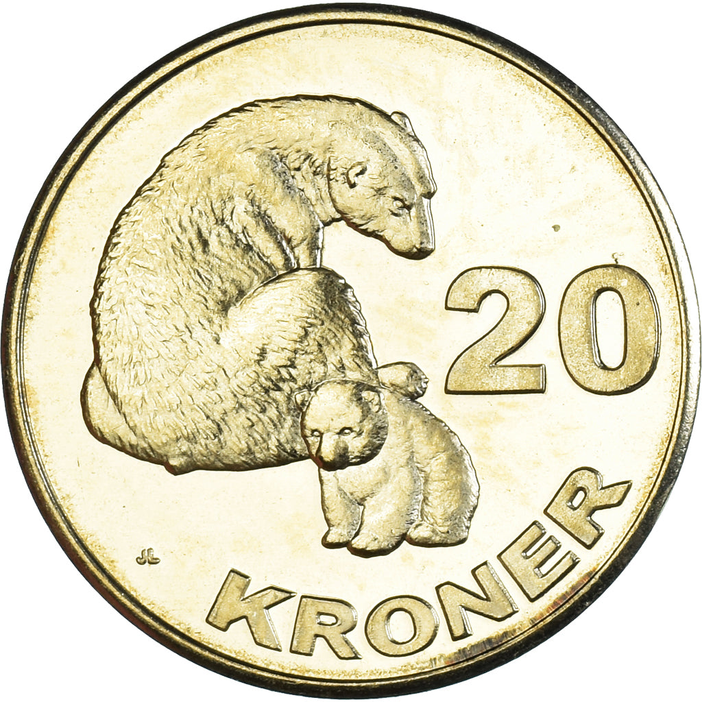 Moneta, Groenlandia, 20 Kroner, 2010, Ours polaire et ourson., SPL, laiton