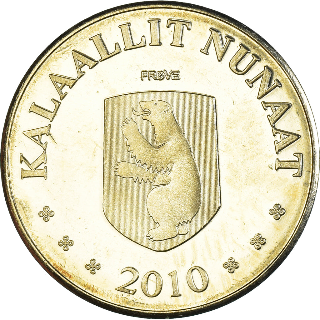 Münze, Groenland, 20 Kroner, 2010, Ours polaire et ourson., UNZ, laiton