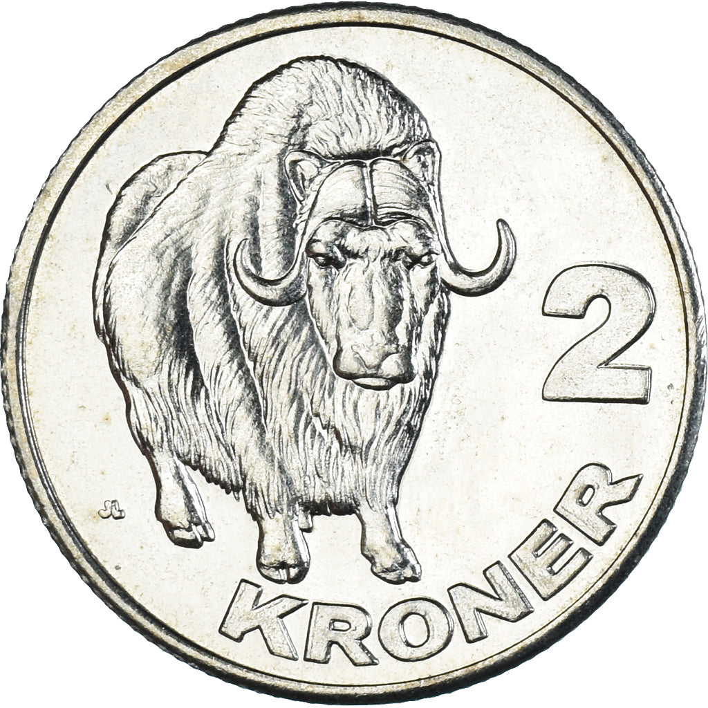 Coin, Groenland, 2 Kroner, 2010, Bœuf musqué., MS(63), Cupronickel