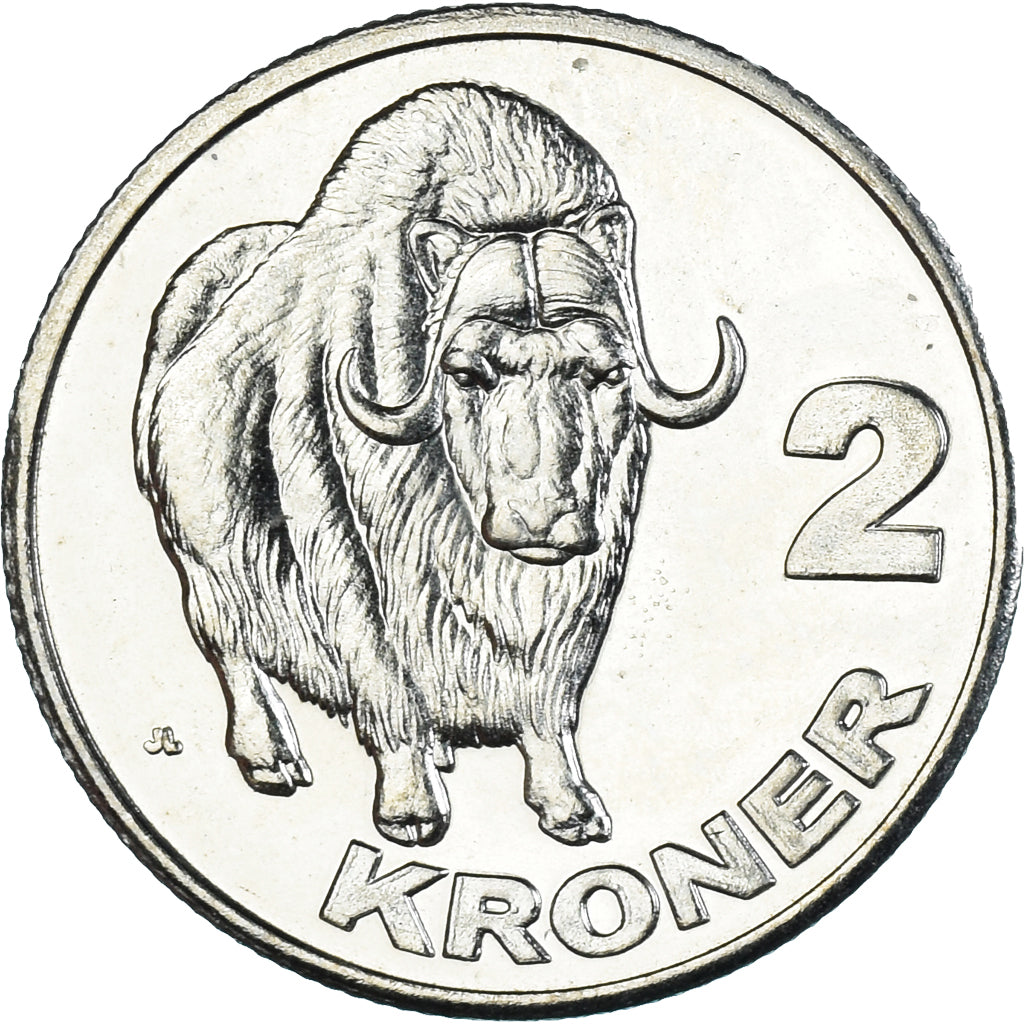 Coin, Groenland, 2 Kroner, 2010, Bœuf musqué., MS(63), Cupronickel