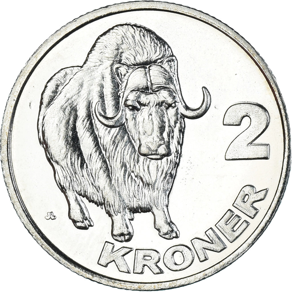 Coin, Groenland, 2 Kroner, 2010, Bœuf musqué., MS(63), Cupronickel