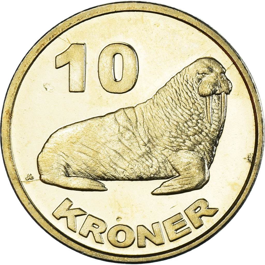 Coin, Groenland, 10 Kroner, 2010, Morse., MS(63), laiton