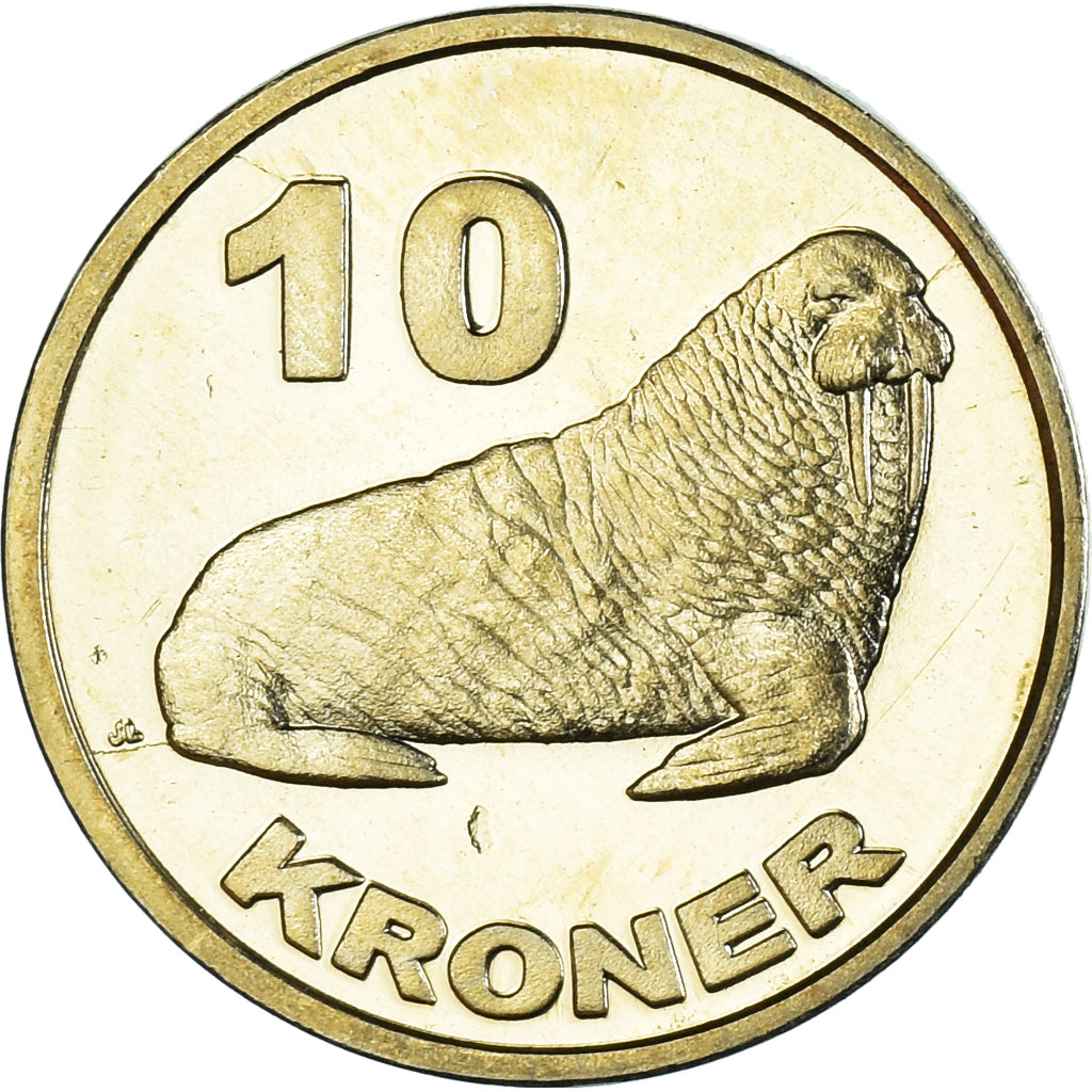 Coin, Groenland, 10 Kroner, 2010, Morse., MS(63), laiton