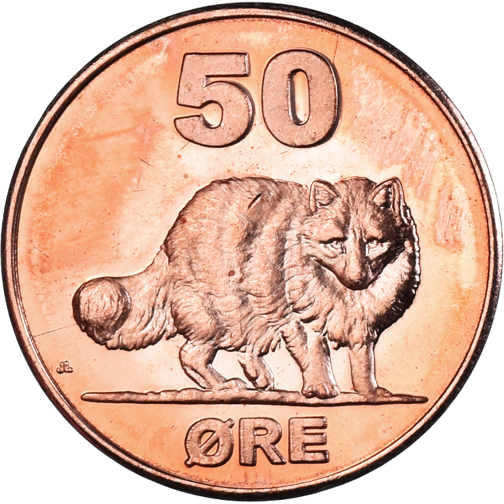 Coin, Groenland, 50 Öre, 2010, Renard polaire., MS(63), Cuivre