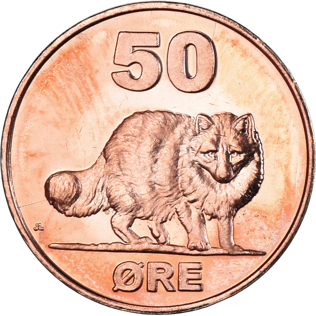 Moneta, Groenland, 50 Öre, 2010, Renard polaire., MS(63), Cuivre