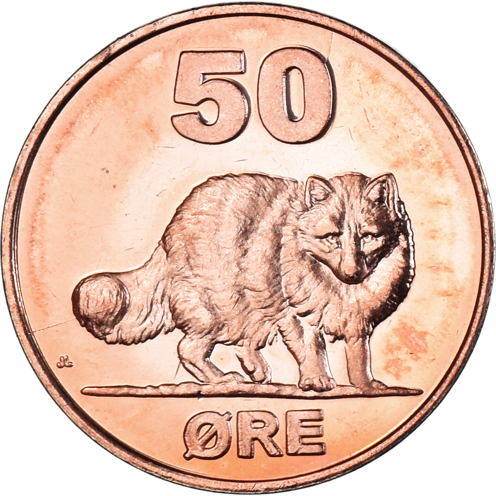 Coin, Groenland, 50 Öre, 2010, Renard polaire., MS(63), Cuivre