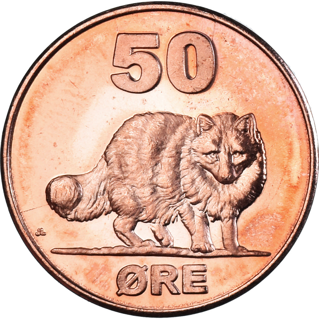 Münze, Groenland, 50 Öre, 2010, Renard polaire., UNZ, Cuivre