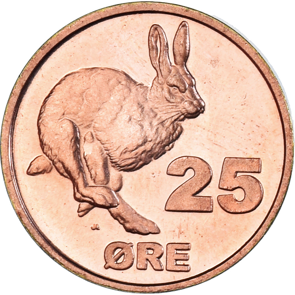 Münze, Groenland, 25 Öre, 2010, Lièvre arctique., UNZ, Cuivre