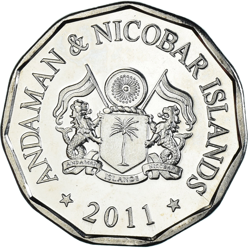 Coin, India, 2 Rupees, 2011, îles Andaman et Nicobar., MS(63), Cupronickel
