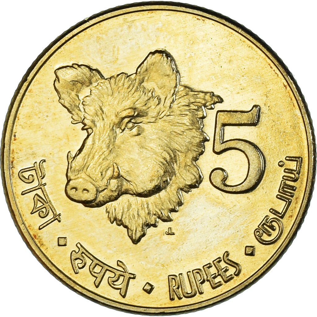 Coin, India, 5 Rupees, 2011, îles Andaman et Nicobar., MS(63), laiton
