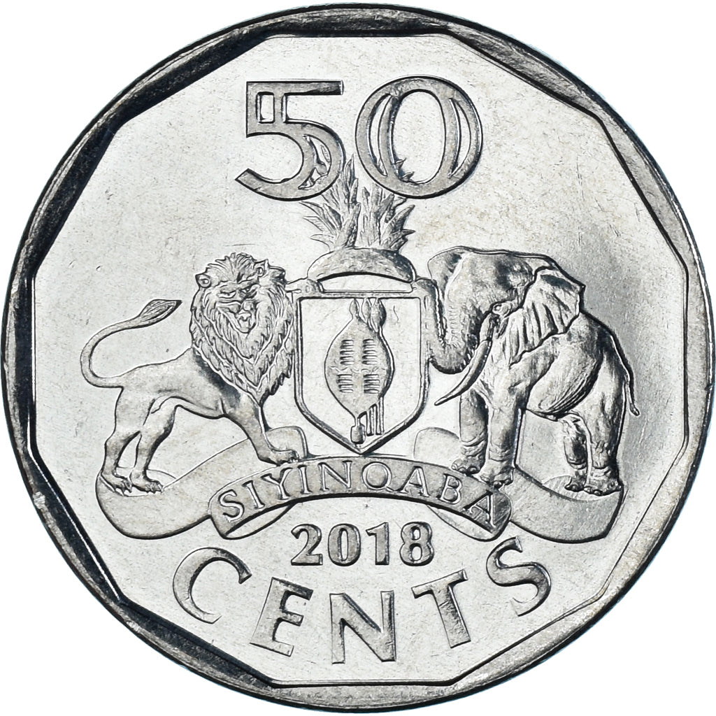 Coin, Swaziland, 50 Cents, 2018, ESWATINI, MS(63), Stainless Steel