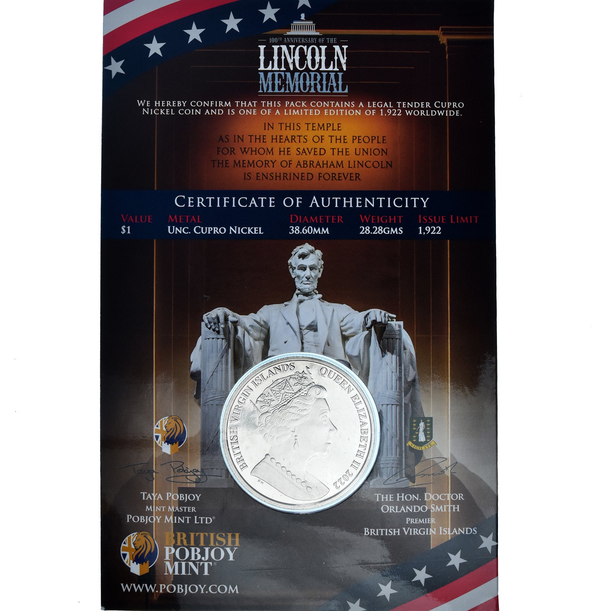 Moneta, ISOLE VERGINI BRITANNICHE, Dollar, 2022, Pobjoy Mint, Lincoln