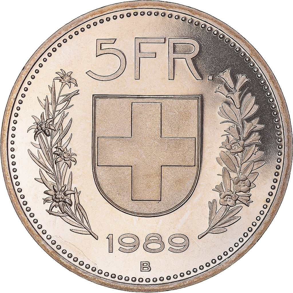 Coin, Switzerland, 5 Francs, 1989, Bern, BE, MS(63), Copper-nickel, KM:40a.3