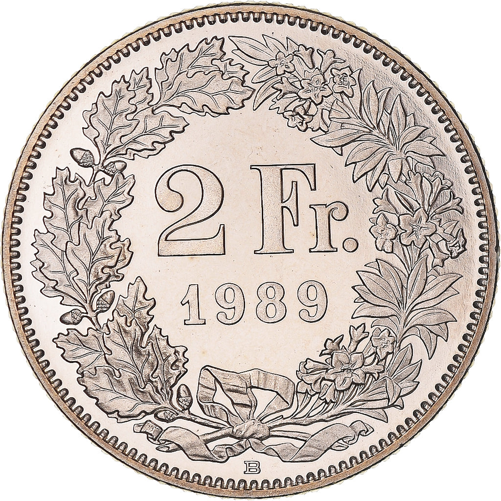 Coin, Switzerland, 2 Francs, 1989, Bern, BE, MS(63), Copper-nickel, KM:21a.3