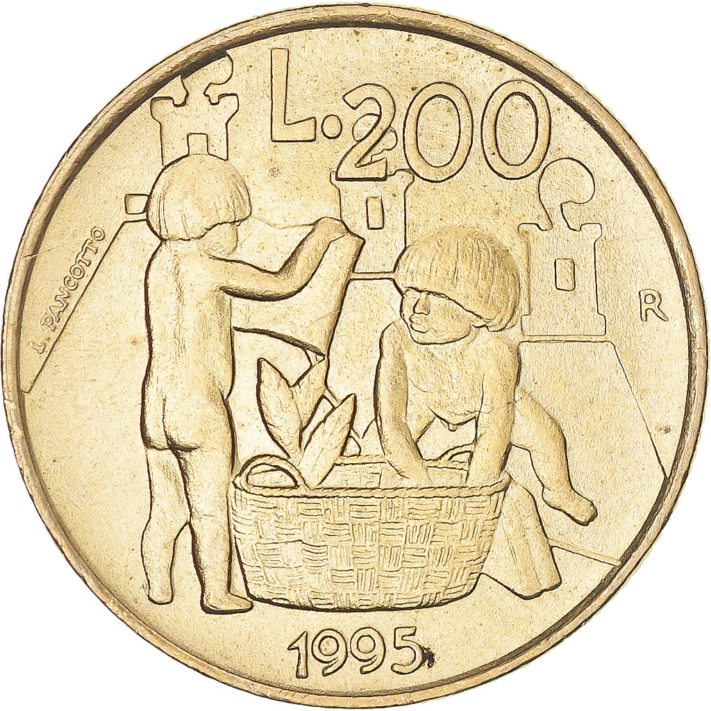 Munten, San Marino, 200 Lire, 1995, Rome, ZF+, Aluminum-Bronze, KM:329