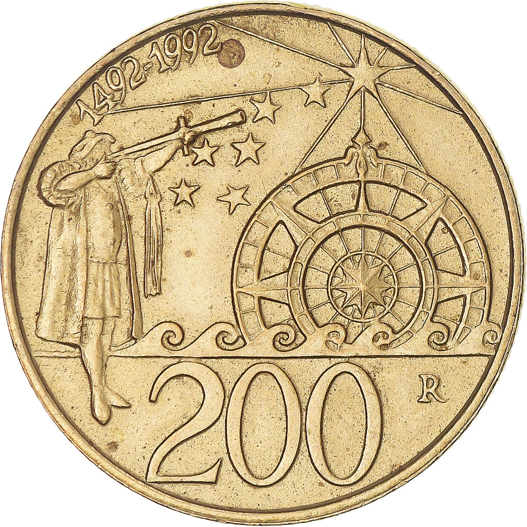 Coin, San Marino, 200 Lire, 1992, AU(50-53), Aluminum-Bronze, KM:285